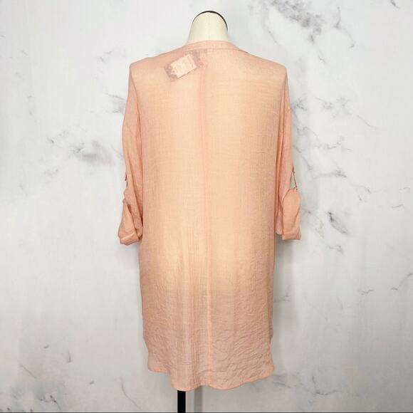 NWT Umgee Roll Tab Sleeve Tunic Top Peach Oversized Gauzey Flowy Beach Size L - Picture 4 of 7